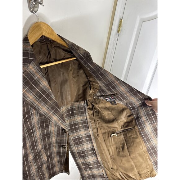 Vintage 70s Glenguard Wool Plaid Sport Coat Brown Orange Check Men 40 WKRP Herb - Picture 6 of 10